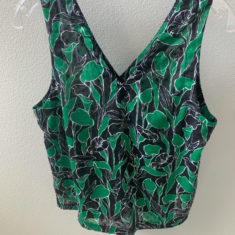 Green and Black Printed Sheer Tank Top